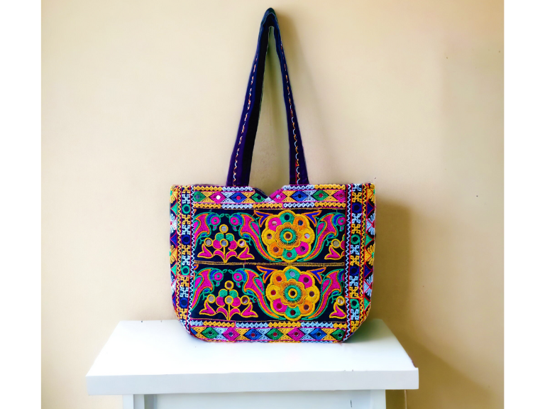 Mirror Work Gujarati Multicolor Regular Tote Bag HB - 7009