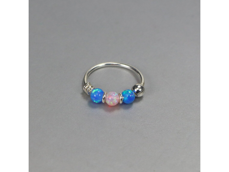 925 Sterling Silver Opal Beaded Nose Ring Hoop