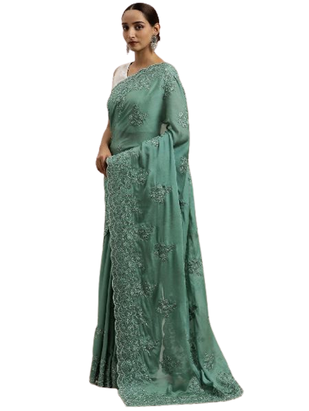 1031 Rangoli Aqua Blue Embroidered Saree