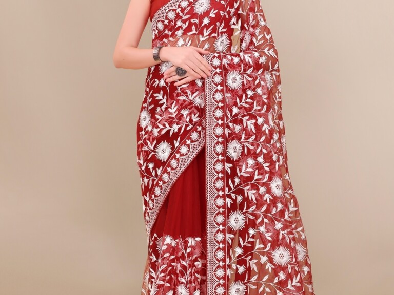 Net Embroidery Saree